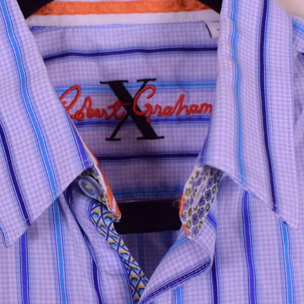 Robert Graham Men's Blue Long Sleeve Cotton Button Up Shirt Flip Cuff - Size S - Picture 3 of 11